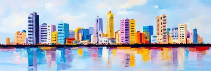 Naklejka premium oil painting karachi pakistan downtown skyline 