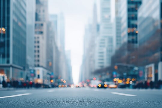 bustling city street with people blurred in background creating minimalistic and clean image