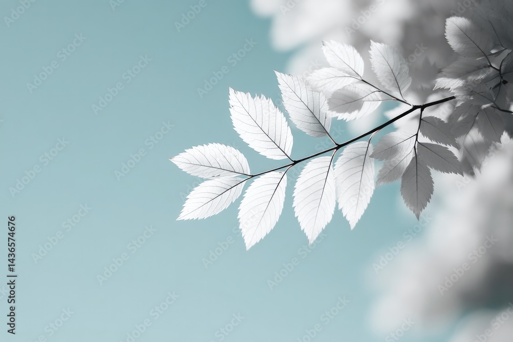 Poster capture minimalistic image of assorted tree leaves against clear sky