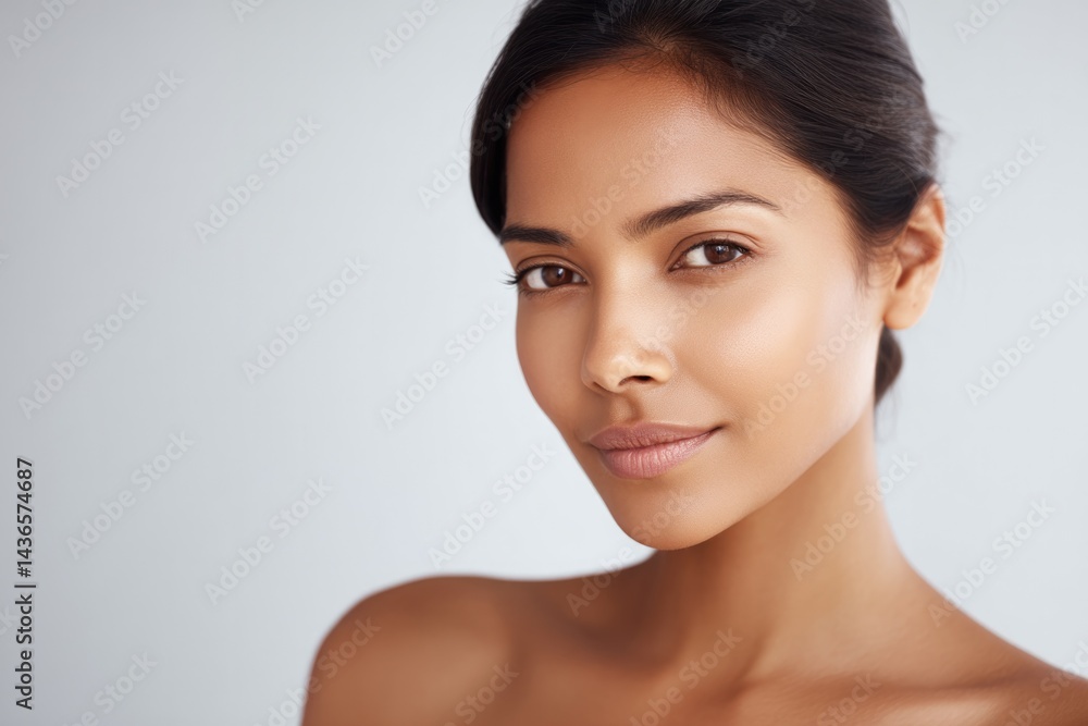 Poster capture minimalistic portrait focusing on everyday makeup with blurred background and ample copy spa
