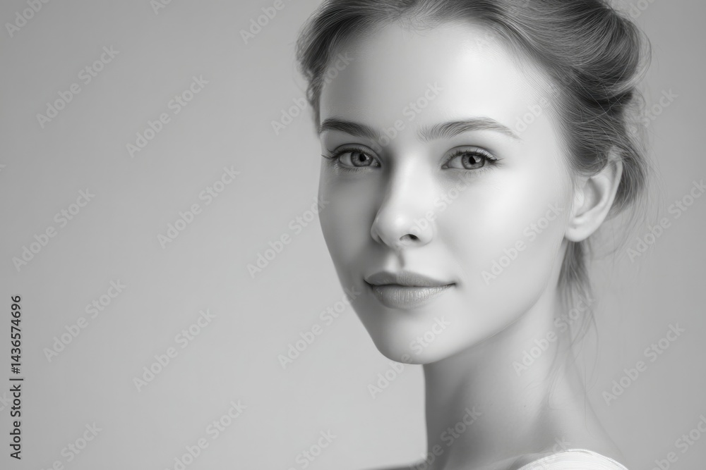 Poster capture minimalistic portrait focusing on everyday makeup with blurred background and ample copy spa