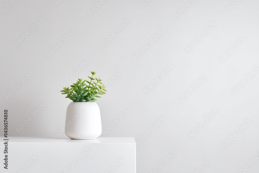 Poster capture minimalistic scene with single indoor plant on shelf or table emphasizing simplicity