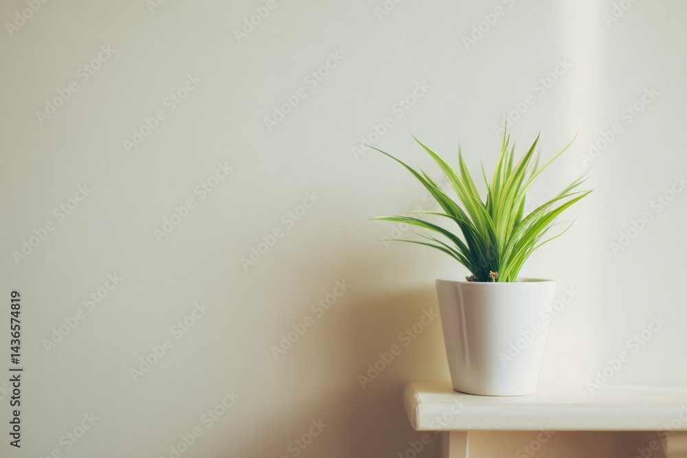 Poster capture minimalistic scene with single indoor plant on shelf or table emphasizing simplicity