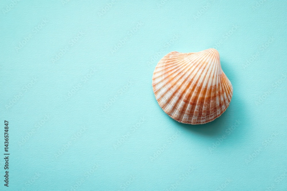Poster capture single seashell centered on smooth solid color background with minimalistic design