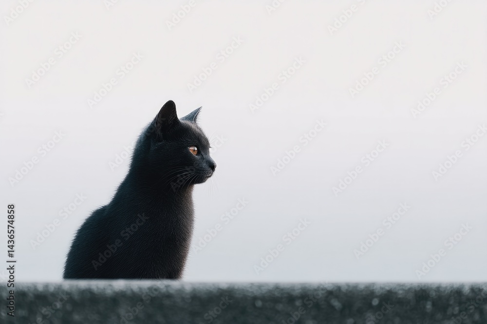 Poster capture sleek minimalistic silhouette of cat poised gracefully on uncluttered surface with ample cop