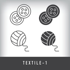 Button, thread and textile designs. Simple linear and flat artistic art icon set.