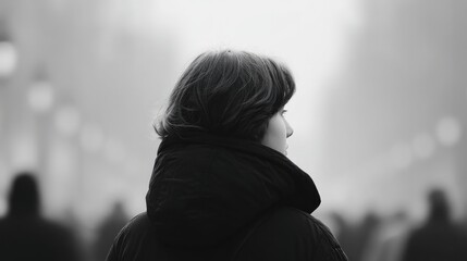 capture striking contrast with foreground subject against blurred background of people to emphasize dichotomy offering