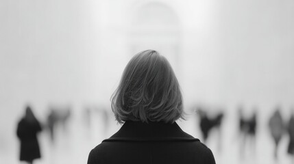 capture striking contrast with foreground subject against blurred background of people to emphasize dichotomy offering