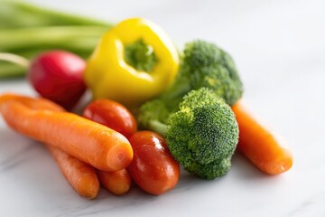 close-up of colorful fresh vegetables labeled as non-gmo
