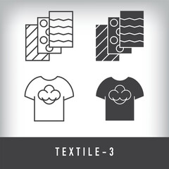 Fabric type, natural clothing, organic and fabric cutting, material and textile designs. Simple linear and flat artistic art icon set.