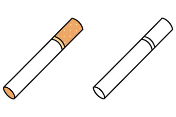 Cigarette with Filter Detail and Black Outline Isolated on White