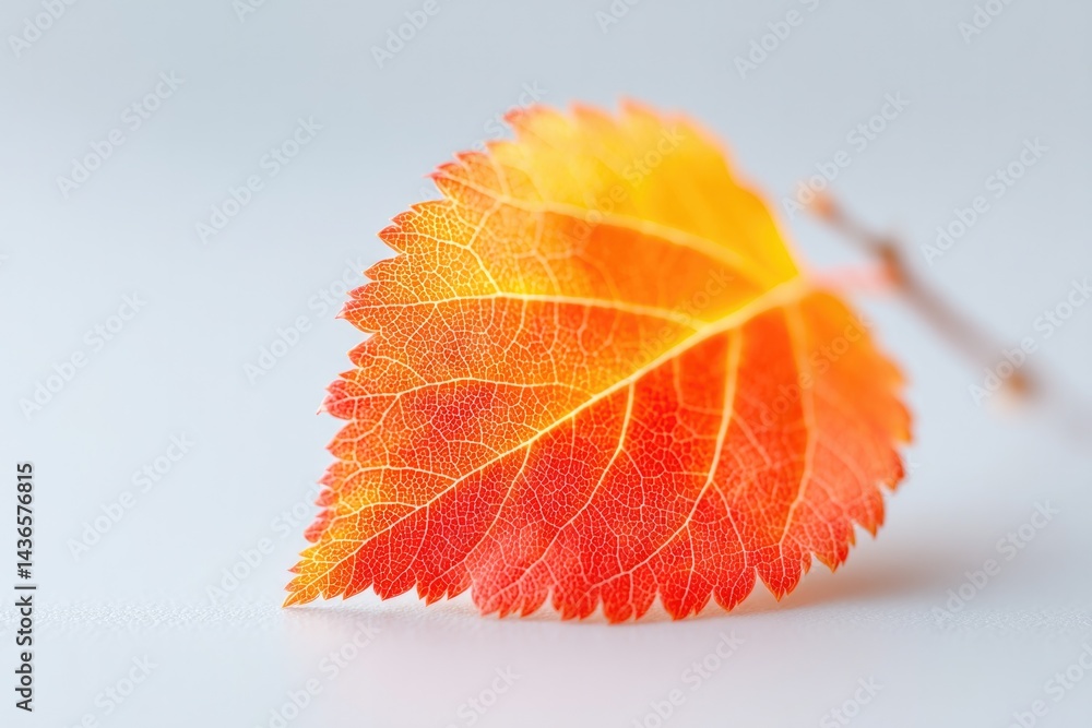 Poster minimalistic depiction of single autumn leaf against clean white background with ample copy space
