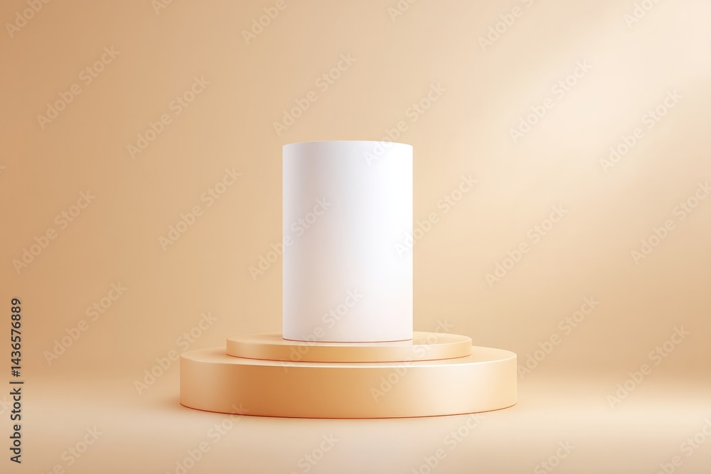 Poster minimalistic empty podium in neutral tones set against smooth gradient-colored background with ample