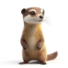 Cute cartoon meerkat standing upright against white.