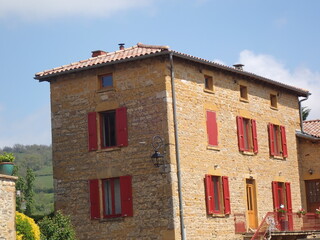 Yellow sanstone houses in Oingt Beaujolais
