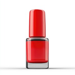 Obraz premium Red nail polish in a clear glass bottle.