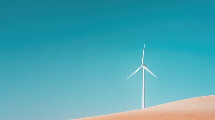 Fototapeta premium minimalistic wind turbine on hill against clear blue sky