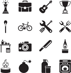 set of black and white icons for repair