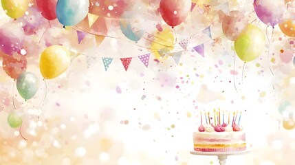 Colorful Birthday Celebration with Balloons and Cake Decorations