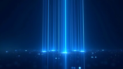 Abstract blue light beams on dark surface. Futuristic technology, data transfer concept. Ideal for tech, science, and digital backgrounds.