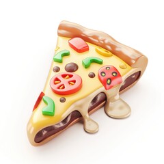 Colorful pizza slice with melted cheese and toppings.