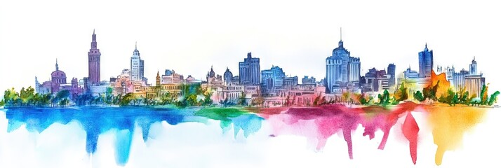 watercolor cairo egypt downtown skyline 