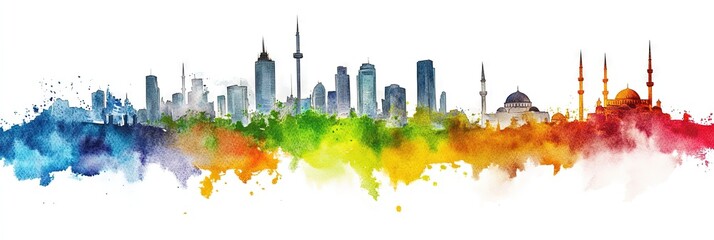 Obraz premium watercolor istanbul downtown skyline 