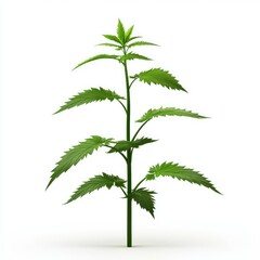 Fototapeta premium Green cannabis plant stands tall against a plain background.