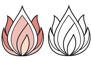 Two lotus flowers one colored in light pink hues and one black outline drawing