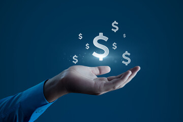 Hand Holding Dollar Symbol Icon: Finance and Wealth Concept