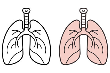 Human Lungs Cartoon with Bronchial Tree and Outline Style