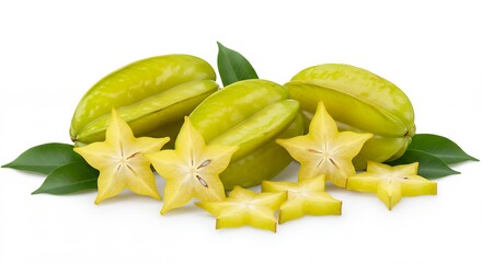 Carambola Fruit with Slices and Leaves