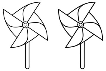 Outlined two pinwheels toy with eight blades on a white background for coloring book
