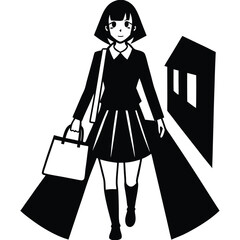 anime style girl with shopping bags in tokyo stre