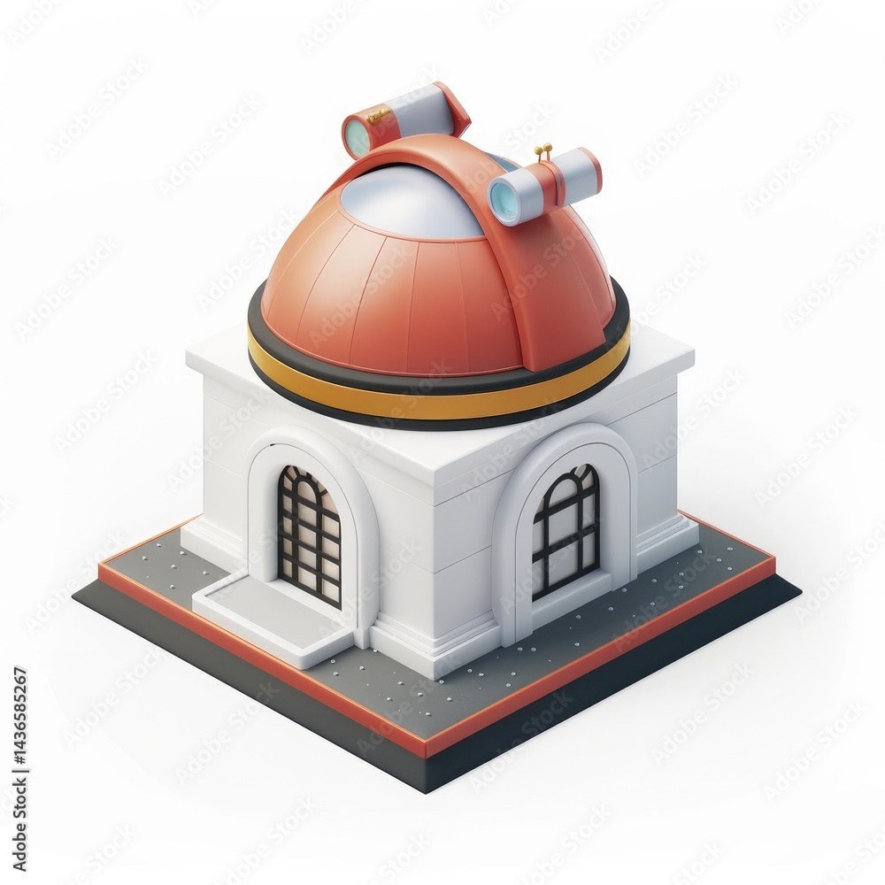 Poster 3d rendering of a small, stylized observatory.