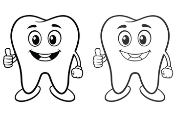 Smiling Tooth Cartoon Giving Thumbs Up Gesture on White Background Dental