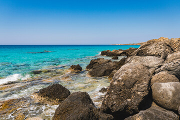 Landscape of the rocky Mediterranean coast on the Greek island of Crete