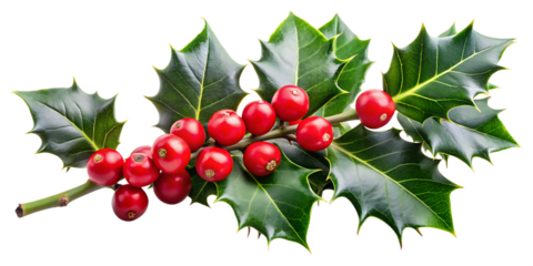 winter holly branch with berry isolated on white background PNG