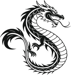 Stylized Black and White Chinese Dragon Design
