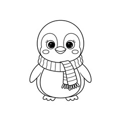 Cute Penguin Illustration In Outline Style With Scarf For Coloring Books And Educational Purposes In Vector Format