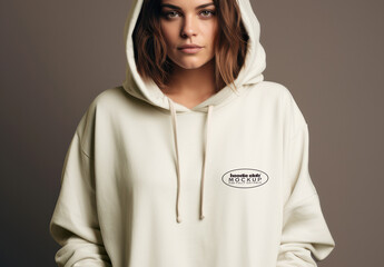 Oversized Hoodie Mockup on Female Model