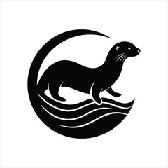Otter Wildlife Silhouette Icon River Animal Vector Clipart