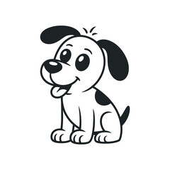 Cute Cartoon Dog Illustration With Playful Expression In Black And White Vector Graphic Design