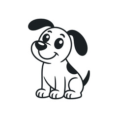 Naklejka premium Cute Puppy Cartoon Illustration Black And White Dog With Spot Sitting Design Element Friendly Pet Line Art Simple Vector