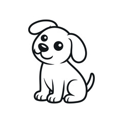 Cute Puppy Line Art Illustration Sitting Down With Happy Expression For Graphic Design Projects And Creative Designs