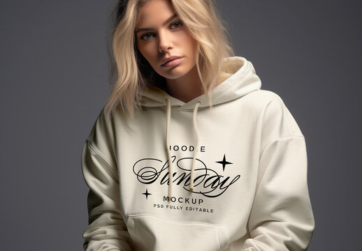 Oversized Hoodie Mockup with Female Model Seated