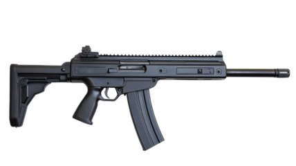 Modern black assault rifle isolated on transparent background