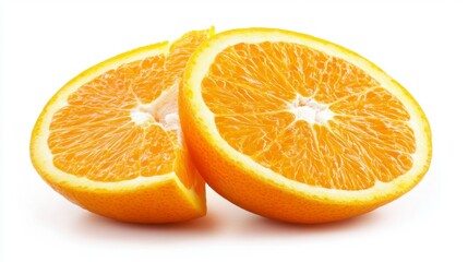 Fototapeta premium Two Halves Of A Vibrant Orange Fruit On White Background