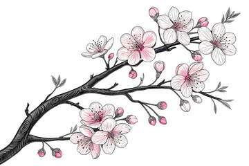 Cherry Blossom Branch with Flowers