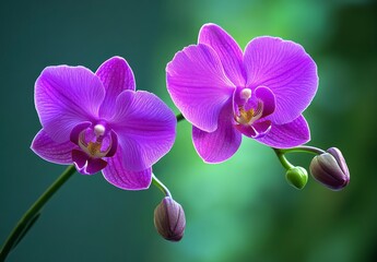 Obraz premium Two Purple Orchids in Bloom Close Up